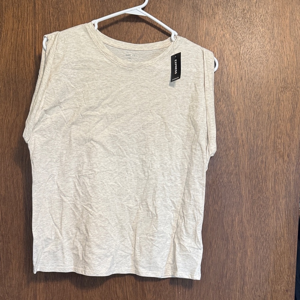 Express Sleeveless Crewneck Tank Top - Light Heather Cream